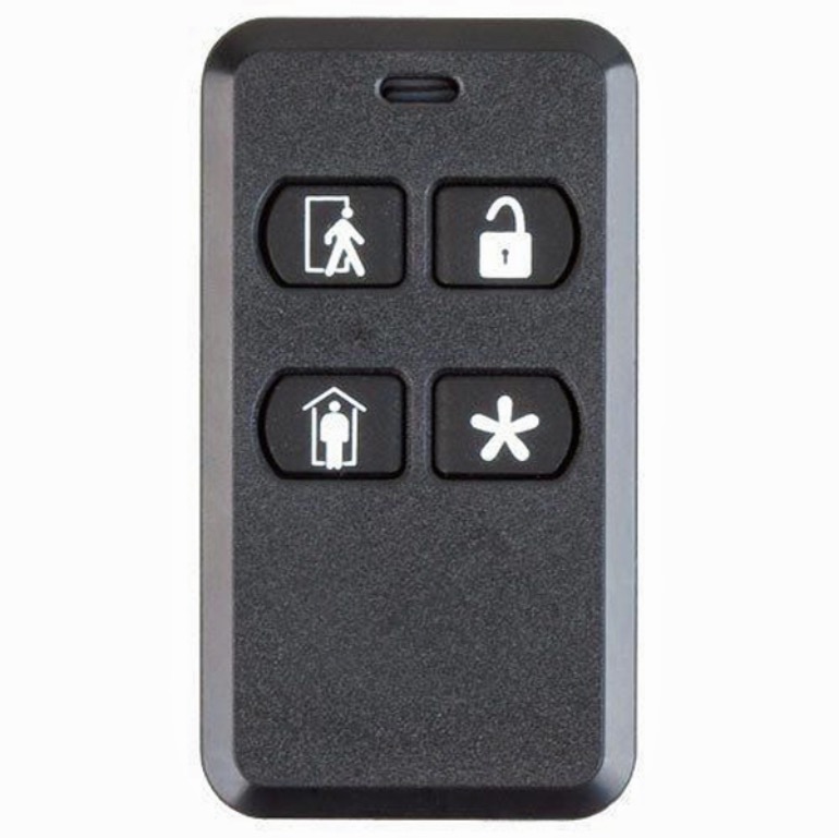 2GIG 4-Button Keyfob Remote Disarms system. Auxiliary output and emergency functions.